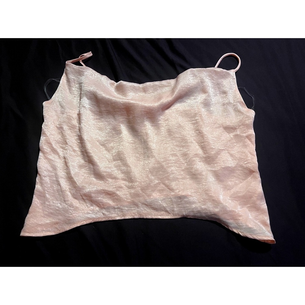 Caramela Peach Satin Cowl Neck Cami Top Hammered Texture Medium CT3076Ssatin - Picture 3 of 10